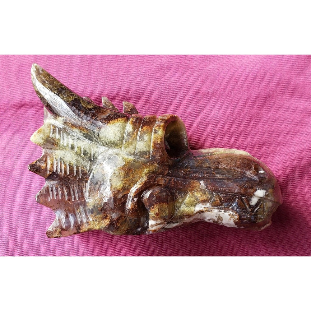 Ocean Jasper Dragon Skull, Carved Crystal Decor, Spiritual Chakra Energy